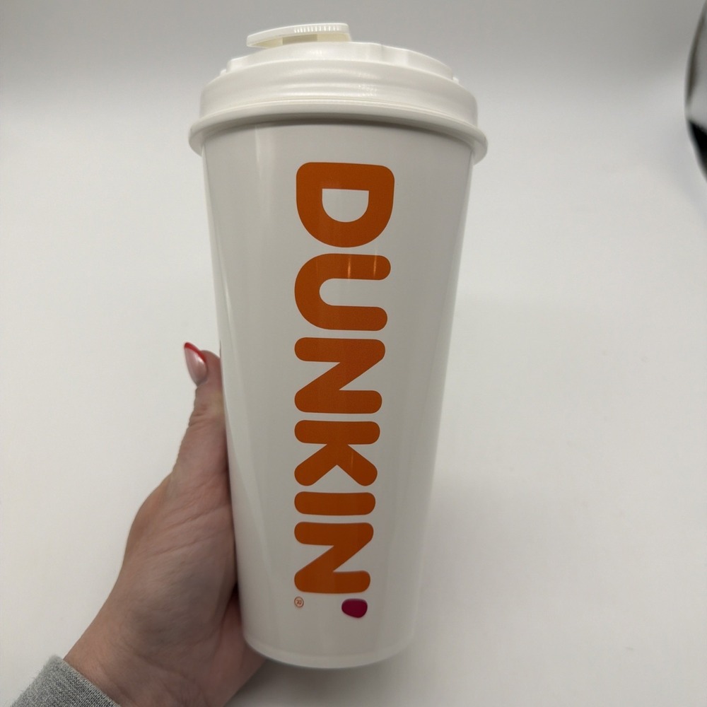 2022 Dunkin Donuts 16oz White Plastic Travel Coffee Cup W/ Screw On Lid Reusable